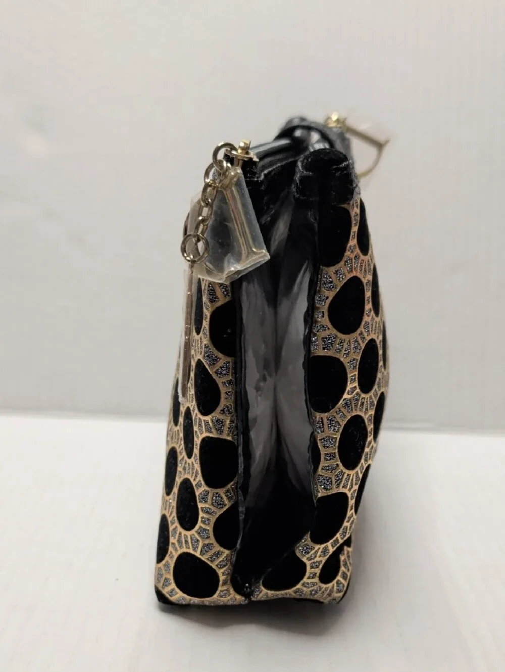 Dior Black and Gold Polka Dot Wristlet Cosmetic Bag
